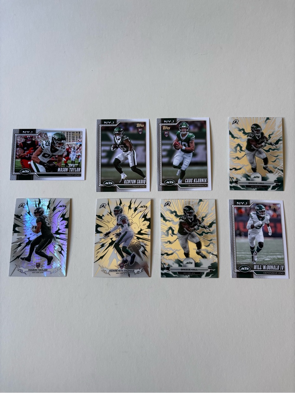 New York Jets Card Lot (8) Breece Hall Cade Klubnik RC Topps Resurgence